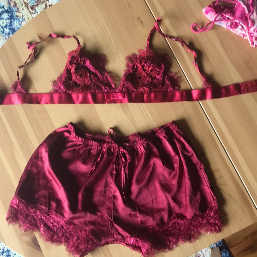 Maroon lacy lingerie PJ set